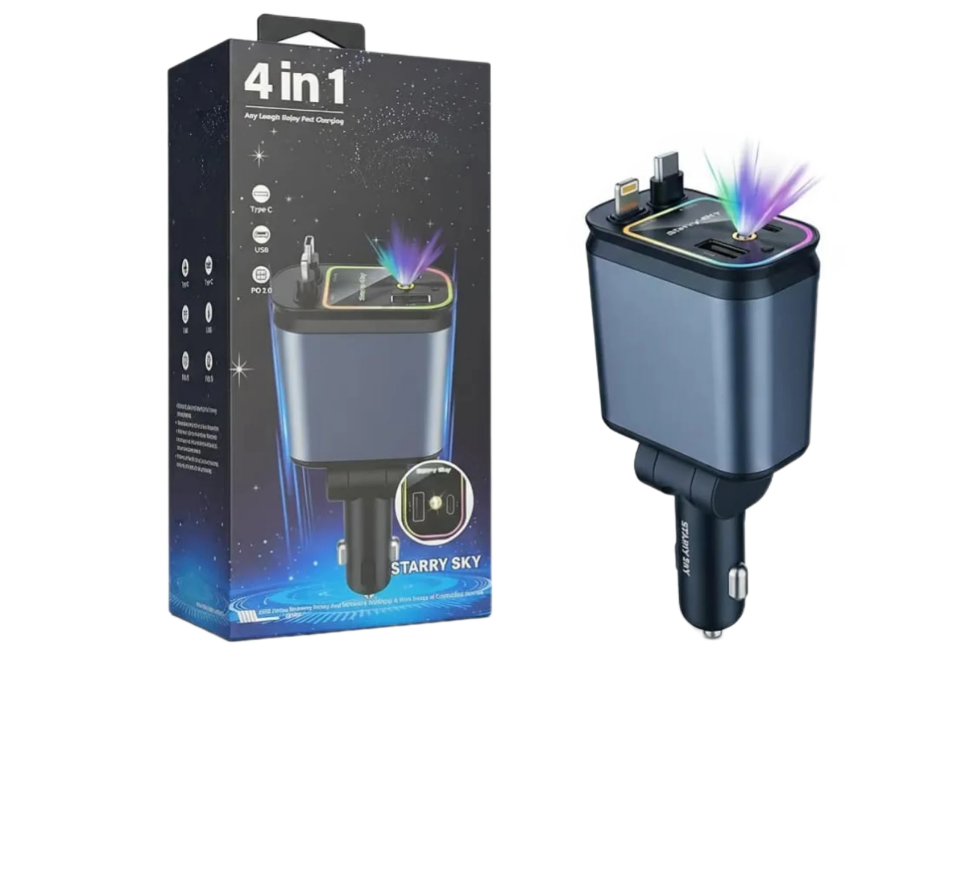 شاحن سيارة 4 في 1 مع ليزر إضاءة